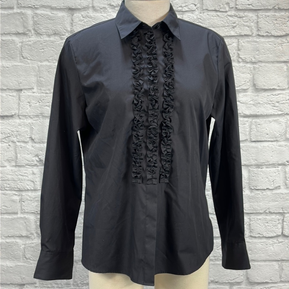 Foxcroft Ruffle Front Button Down Shirt, Sz 10